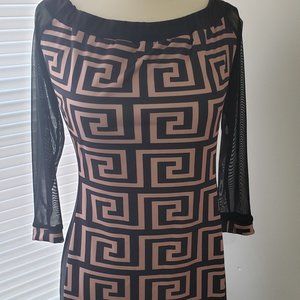 Black & Tan Geometric Print Dress